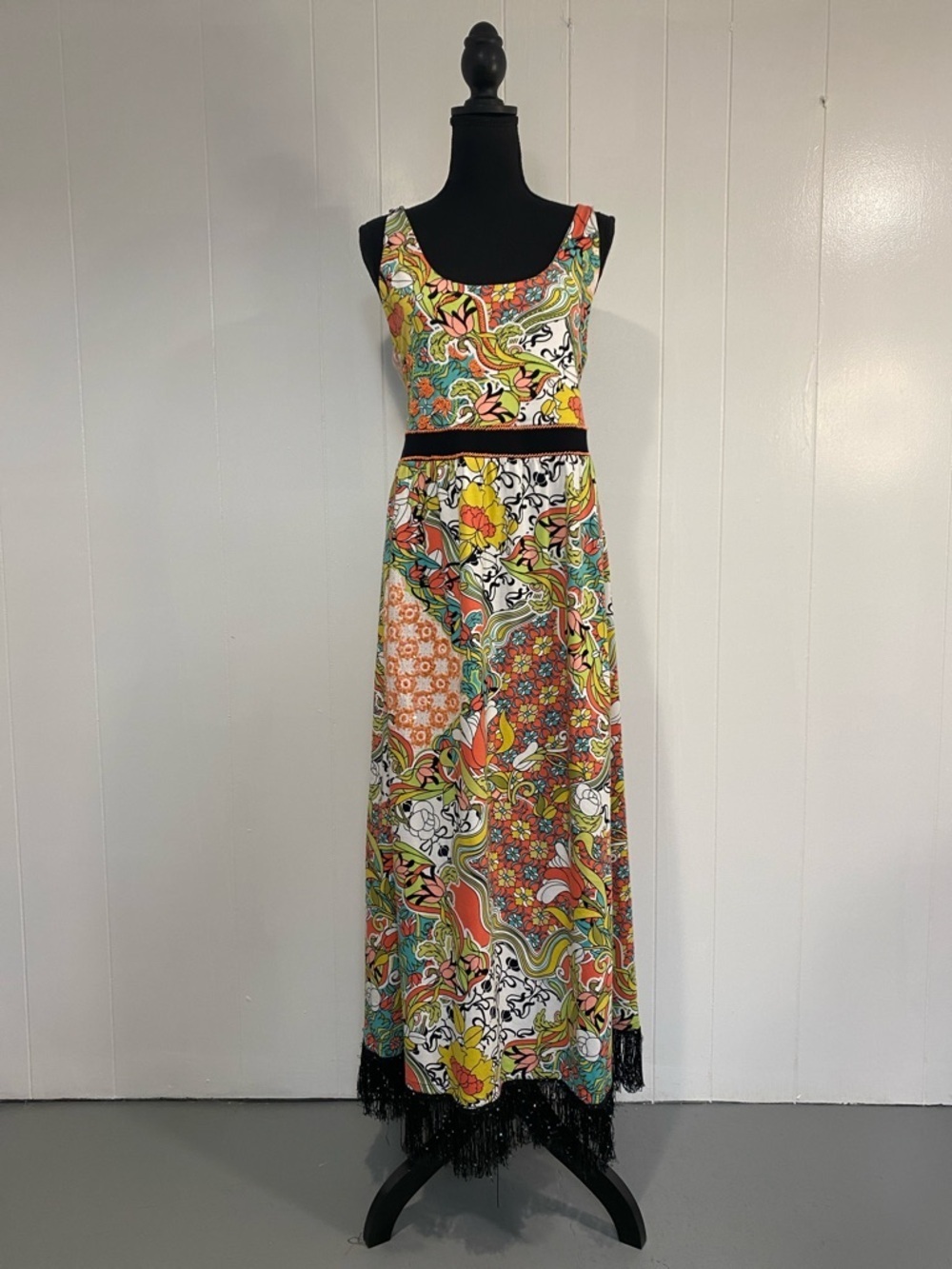 Boho Maxi Dress Festival Resort Summer Beaded Sequined Floral Fringe Paisley XL - Picture 3 of 15